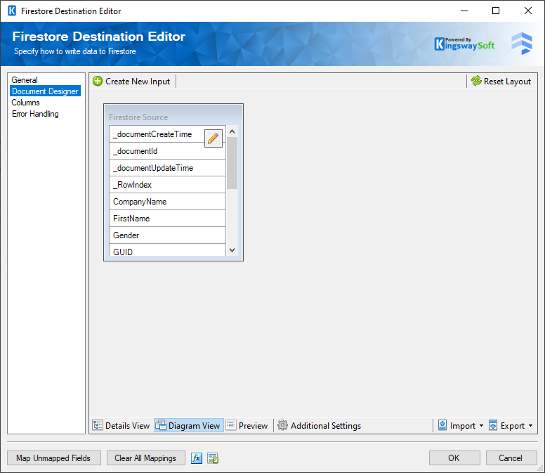 Firestore Destination - Document Designer - Diagram View